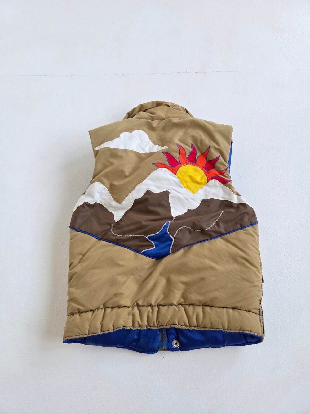 Vintage 70s 80s Heat Wave Ski Vest Mountain Sun Applique Puffer Snow Western S